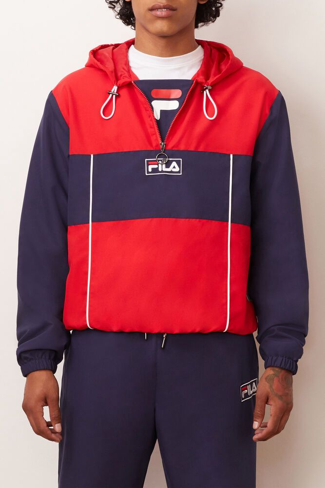 Fila Europa 1/2 Zip Wind Jacket Navy/Red - Mens - 19675FCVG